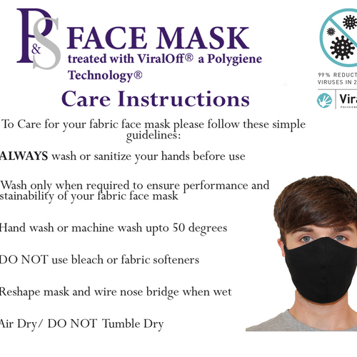 P&S Face Mask with ViralOff Technology - 5 Pack- Please choose Size and Colour