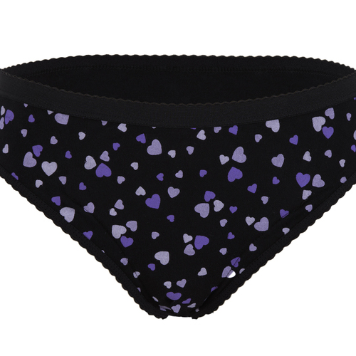 Ladies Inco-Elite Printed High Leg Brief - Black with Purple Hearts (4012BP)