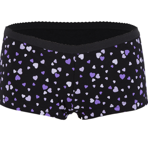 Ladies Inco-Elite Printed Shortie Brief- Black with Purple Hearts (4015BP)